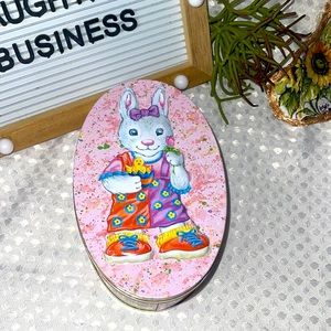 Tin Box Co. "Raised" Rabbit with Eggs Collectible Oval-Shaped Tin  Nwot.